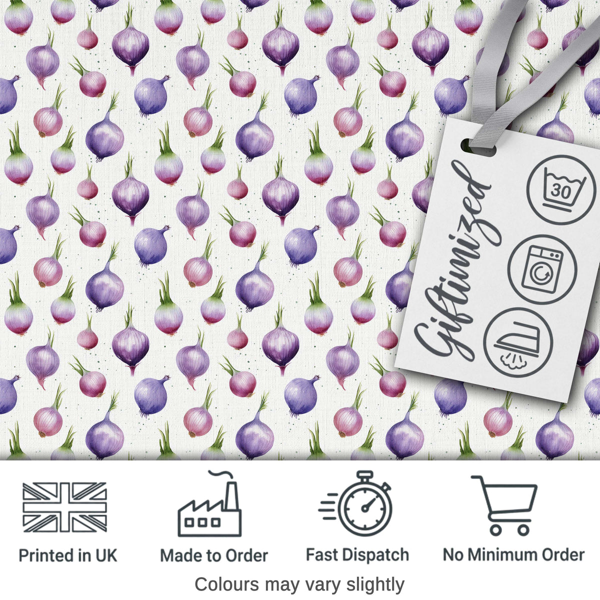 Watercolor Purple Onion Seamless Pattern Soft Kitchen Garden Theme Digital Print Fabric by the Metre UK Sewing Quilting Textile