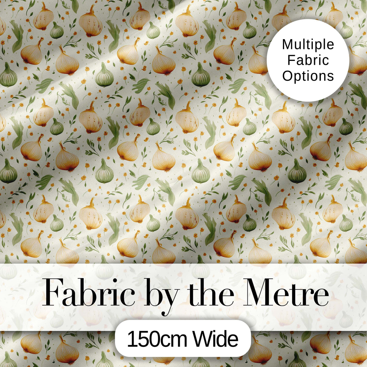 Watercolor Onion and Herb Seamless Pattern Light Botanical Kitchen Design Digital Print Fabric by the Metre UK Sewing Quilting Textile
