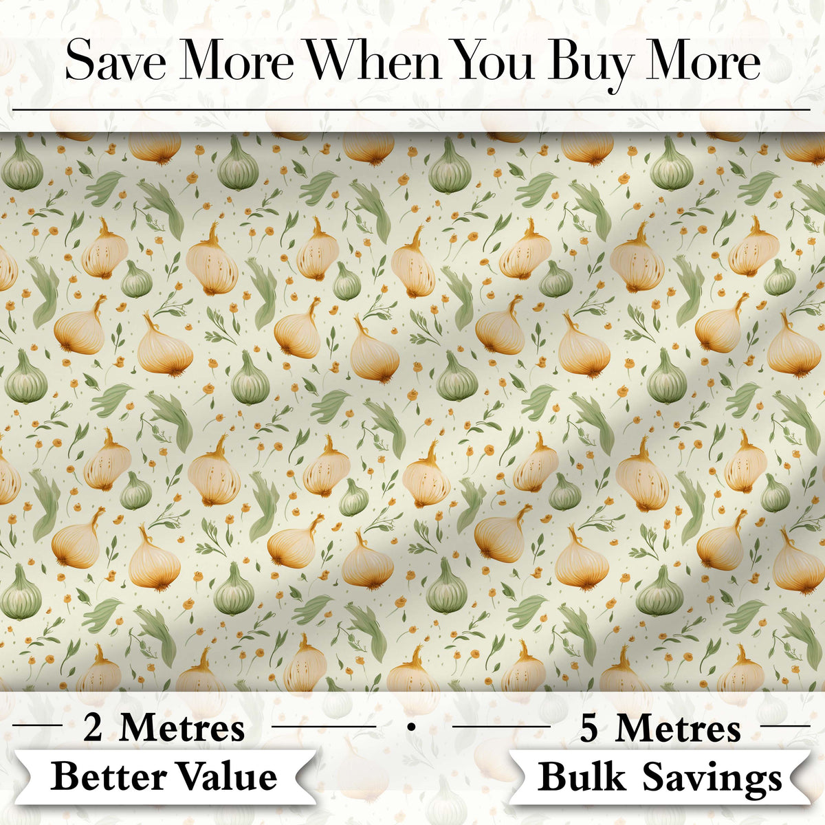 Watercolor Onion and Herb Seamless Pattern Light Botanical Kitchen Design Digital Print Fabric by the Metre UK Sewing Quilting Textile