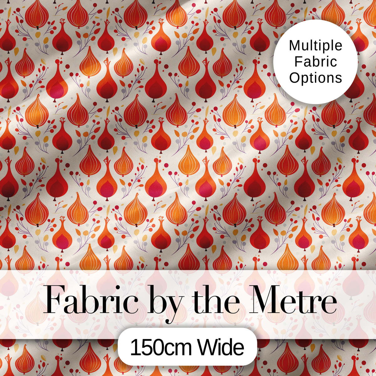Bright Orange Onion Seamless Pattern Modern Folk Botanical Design Digital Print Fabric by the Metre UK Sewing Quilting Textile