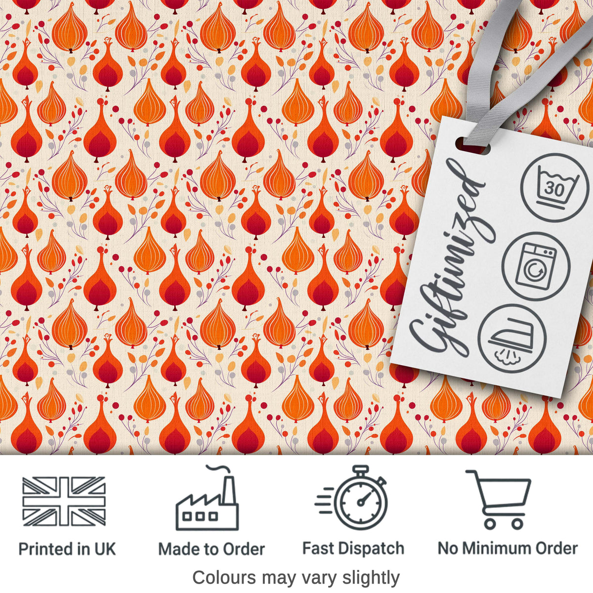 Bright Orange Onion Seamless Pattern Modern Folk Botanical Design Digital Print Fabric by the Metre UK Sewing Quilting Textile