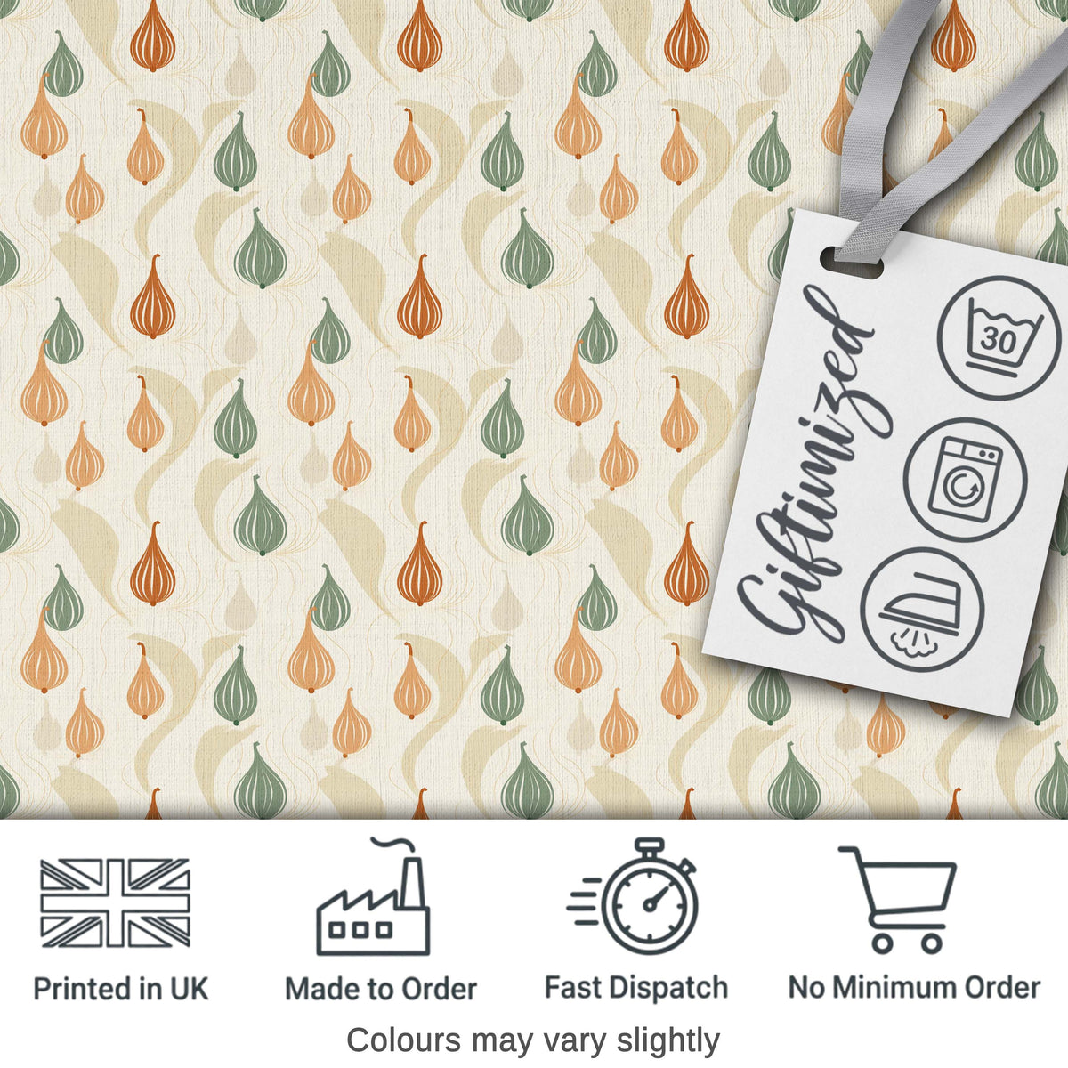 Soft Onion Pattern Sage Green and Terracotta Botanical Style Digital Print Fabric by the Metre UK Sewing Quilting Textile