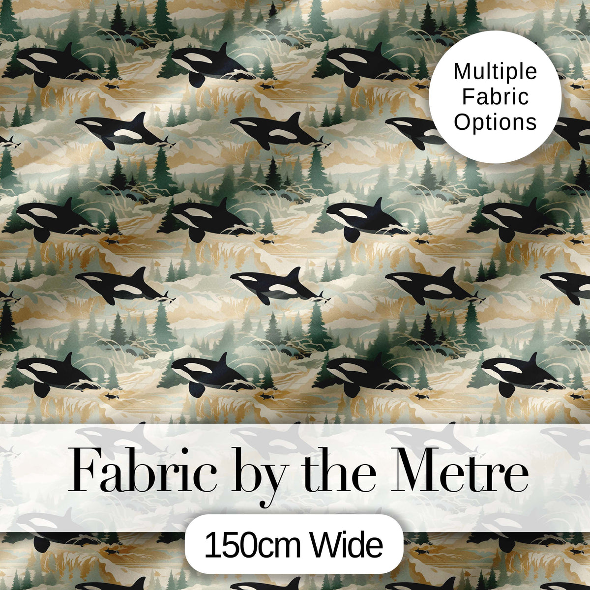 Artistic Orca Whale Splash Texture Seamless Pattern Marine Watercolour Design Digital Print Fabric by the Metre UK Sewing Quilting Textile