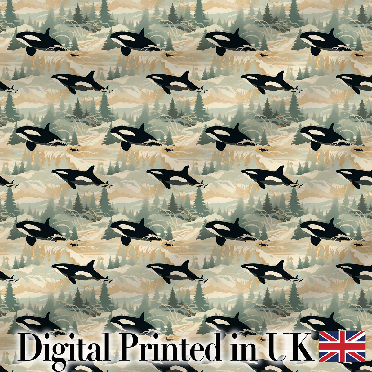 Artistic Orca Whale Splash Texture Seamless Pattern Marine Watercolour Design Digital Print Fabric by the Metre UK Sewing Quilting Textile