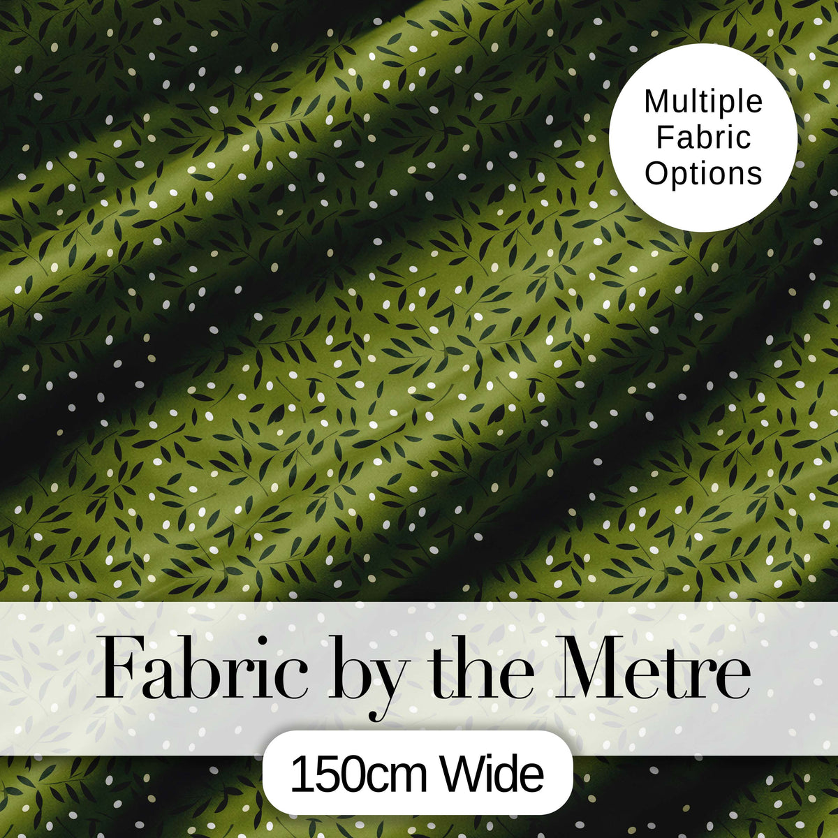 Green Olive Leaf Scatter Seamless Pattern Organic Nature Design Digital Print Fabric by the Metre UK Sewing Quilting Textile