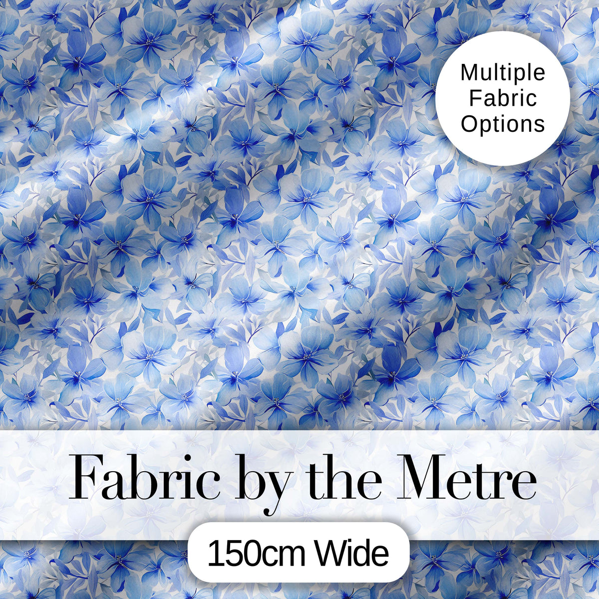 Blue Watercolor Floral Dense Seamless Pattern Elegant Botanical Design Digital Print Fabric by the Metre UK Sewing Quilting Textile