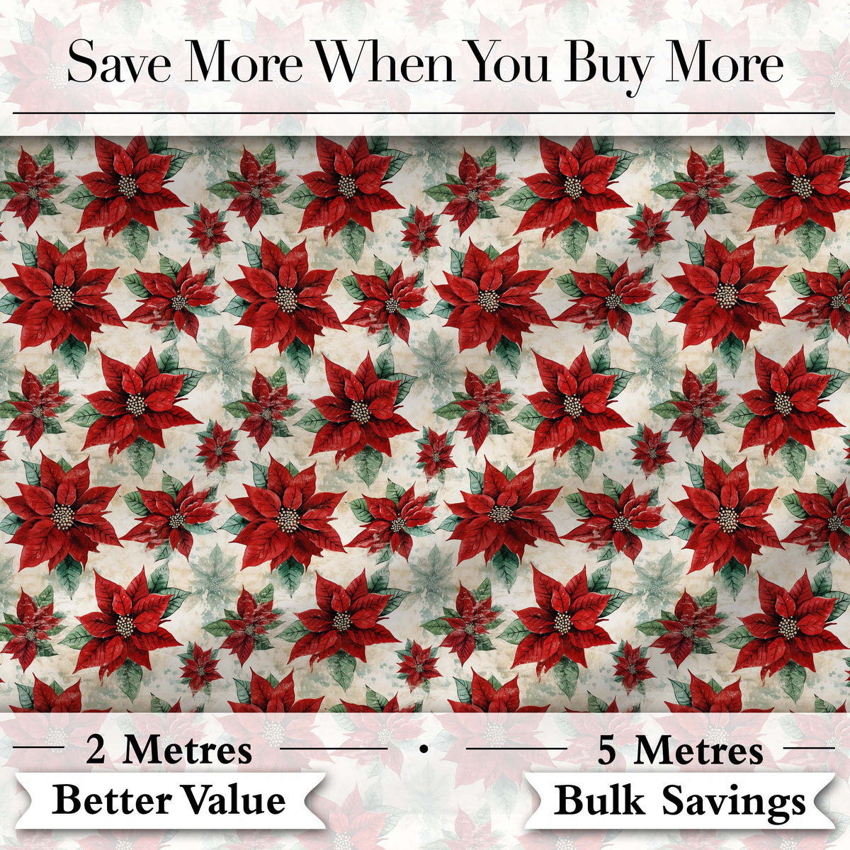 Elegant Beige Background Poinsettia Floral Classic Seamless Pattern Digital Print Fabric by the Metre UK Sewing Quilting Textile