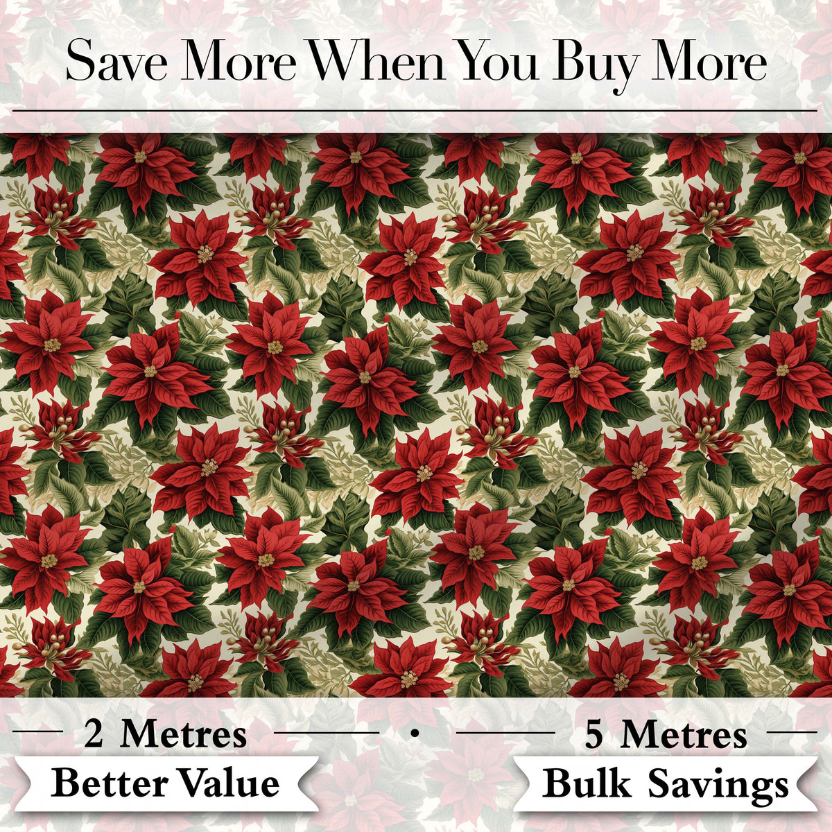 Deep Green Background Red Poinsettia Festive Seamless Pattern Digital Print Fabric by the Metre UK Sewing Quilting Textile