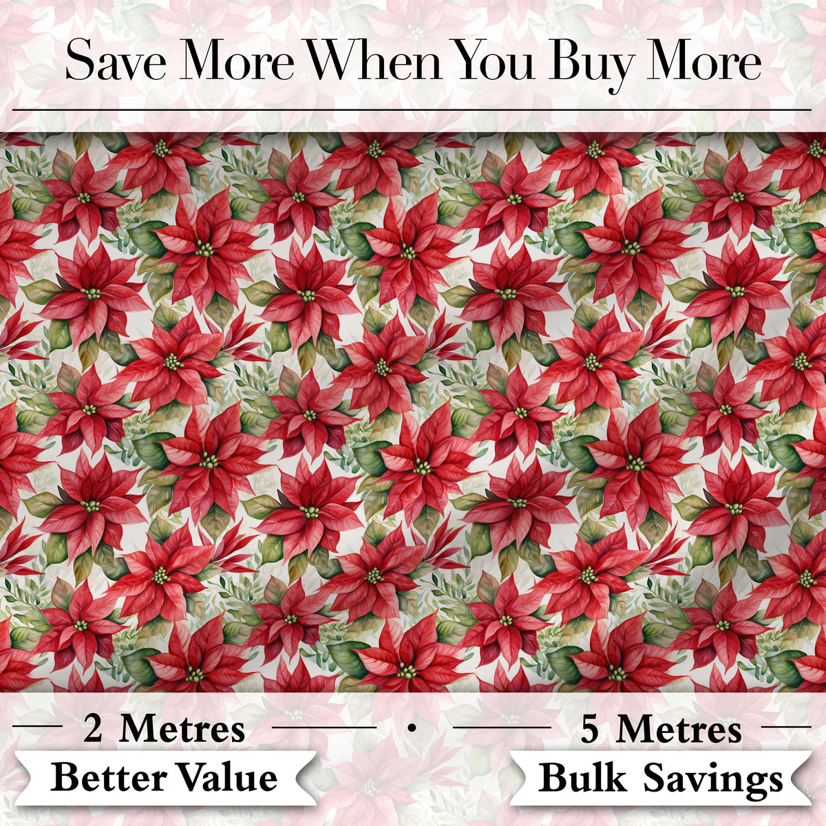 Elegant Poinsettia and Foliage Christmas Seamless Pattern Digital Print Fabric by the Metre UK Sewing Quilting Textile