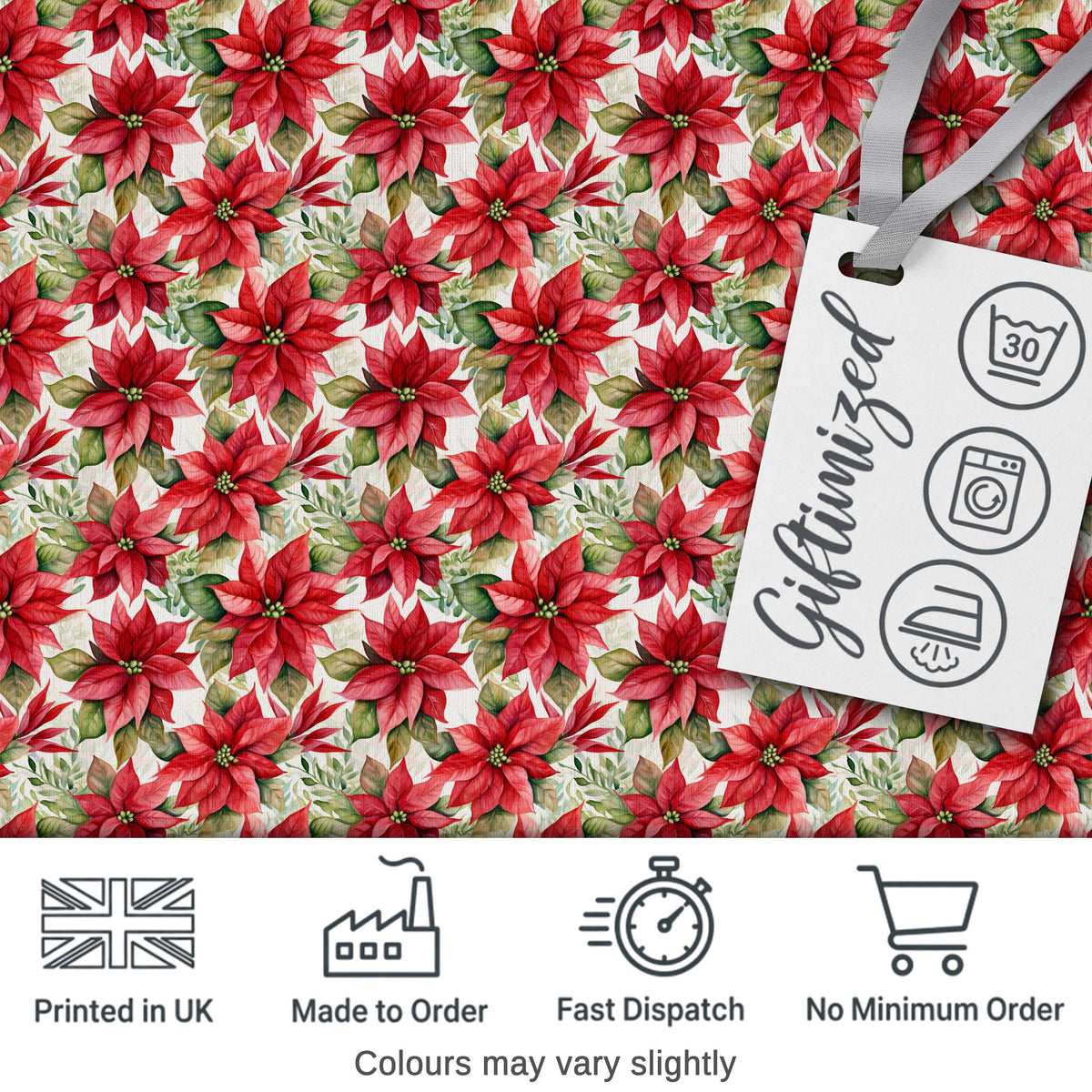 Elegant Poinsettia and Foliage Christmas Seamless Pattern Digital Print Fabric by the Metre UK Sewing Quilting Textile