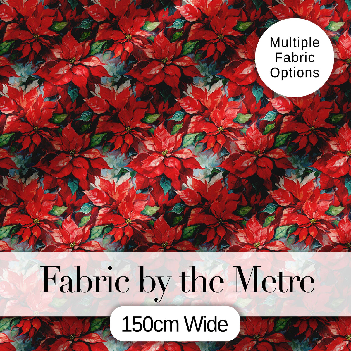 Painterly Red Poinsettia Floral Artistic Seamless Pattern Digital Print Fabric by the Metre UK Sewing Quilting Textile