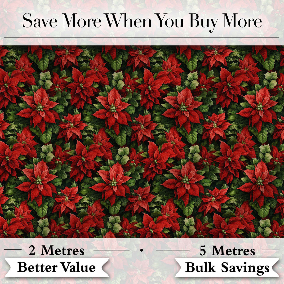 Bold Festive Poinsettia with Deep Green Leaves Seamless Pattern Digital Print Fabric by the Metre UK Sewing Quilting Textile