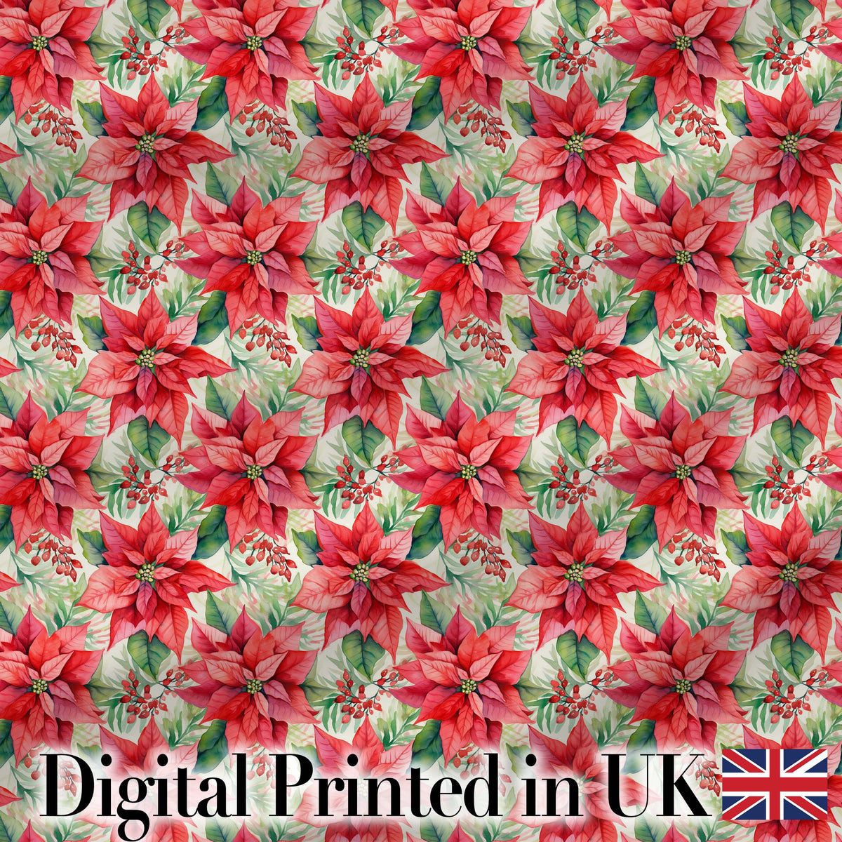 Soft Watercolour Poinsettia Christmas Floral Seamless Pattern Digital Print Fabric by the Metre UK Sewing Quilting Textile