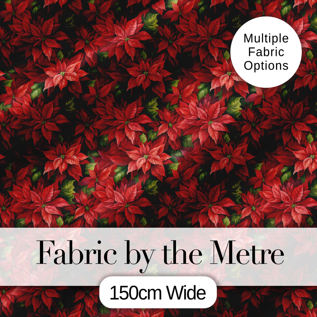 Rich Red Poinsettia Dense Floral Festive Christmas Botanical Design Digital Print Fabric by the Metre UK Sewing Quilting Textile
