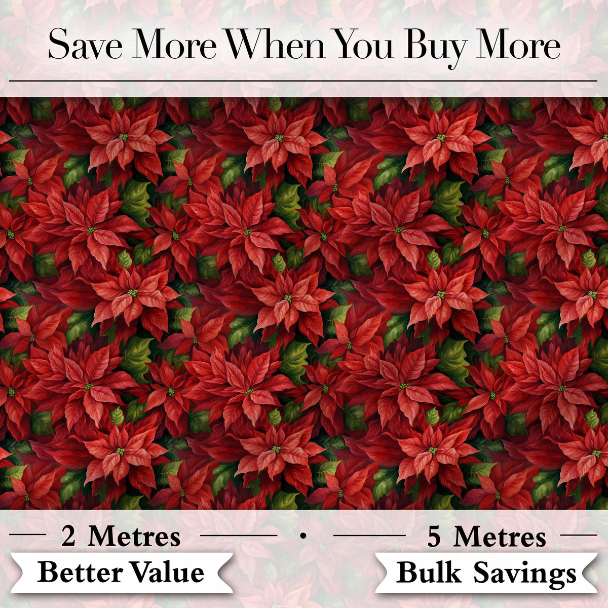 Rich Red Poinsettia Dense Floral Festive Christmas Botanical Design Digital Print Fabric by the Metre UK Sewing Quilting Textile