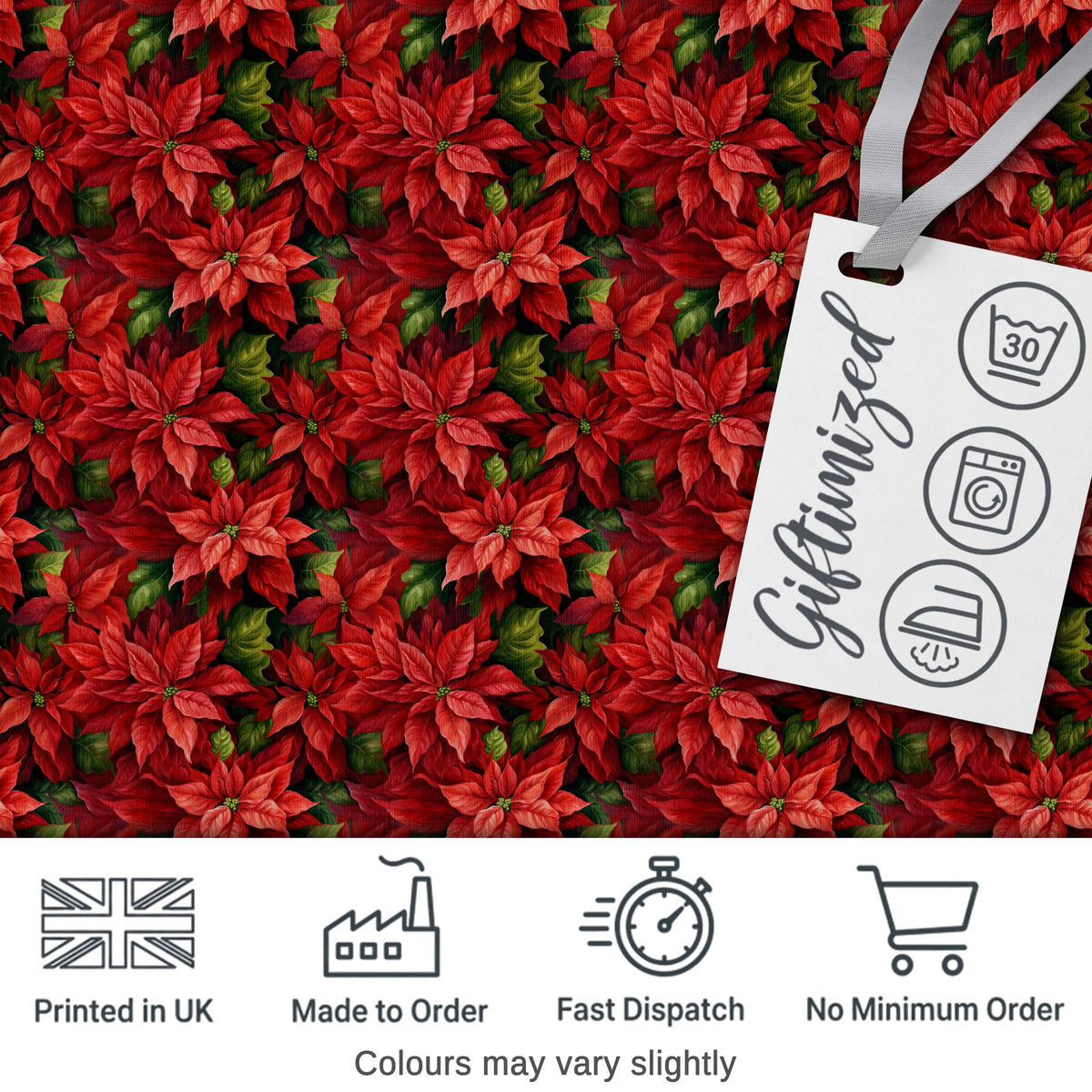 Rich Red Poinsettia Dense Floral Festive Christmas Botanical Design Digital Print Fabric by the Metre UK Sewing Quilting Textile