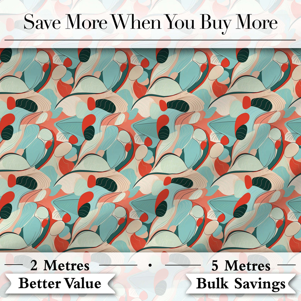 Abstract Mid Century Modern Organic Shapes Teal Coral Seamless Pattern Digital Print Fabric by the Metre UK Sewing Quilting Textile