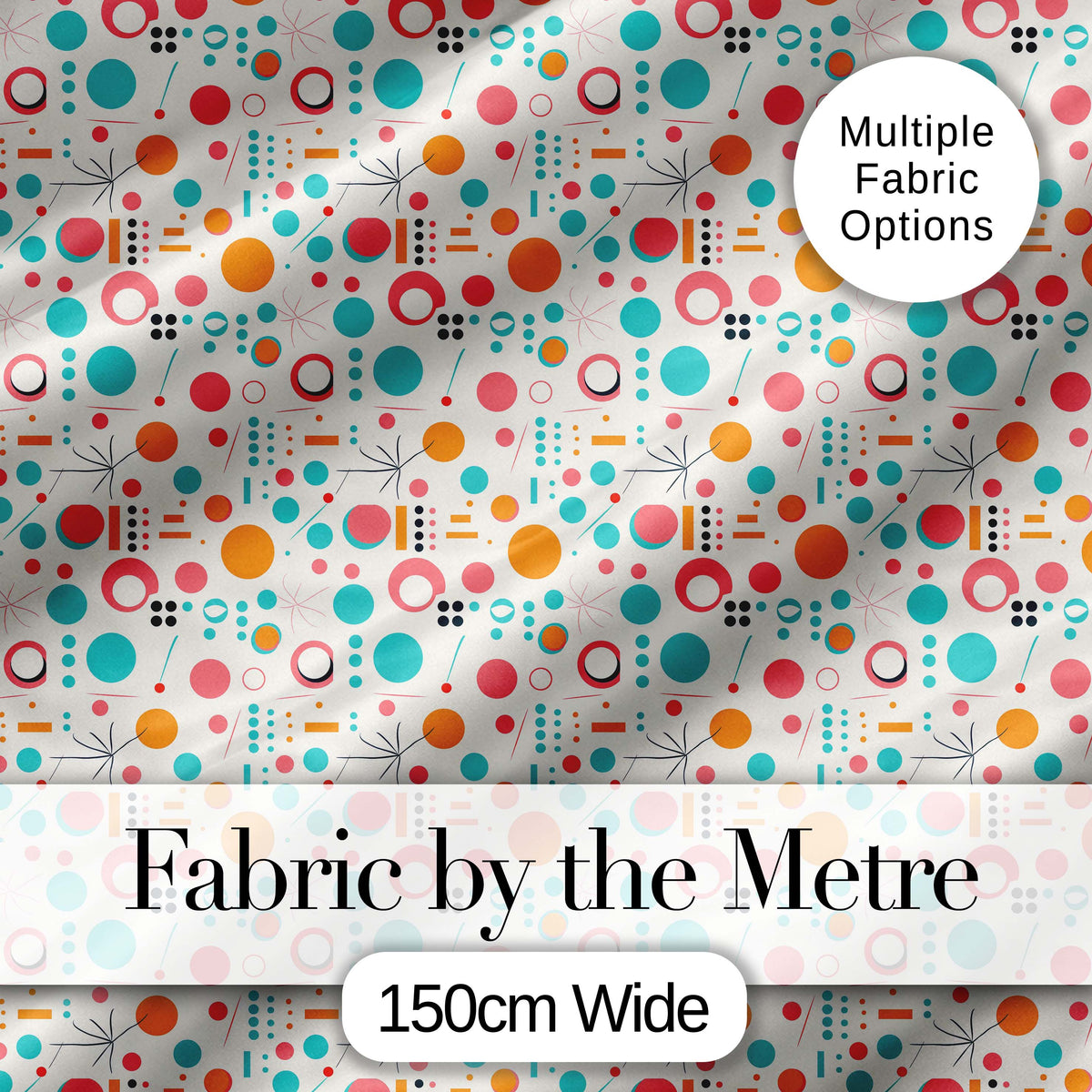 Mid Century Modern Geometric Circles and Lines Colour Palette Digital Print Fabric by the Metre UK Sewing Quilting Textile