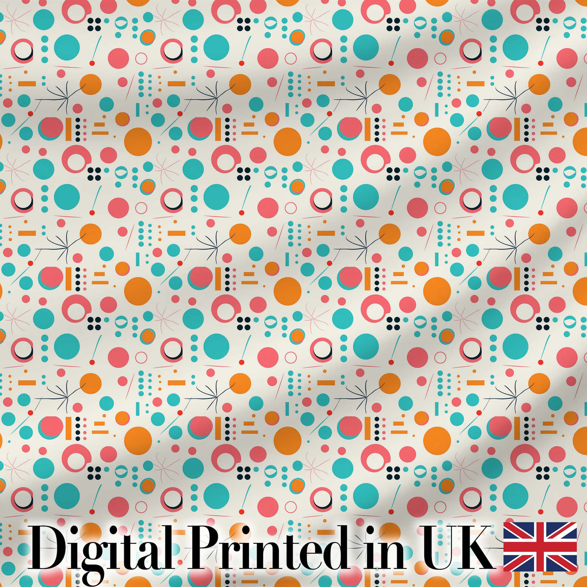 Mid Century Modern Geometric Circles and Lines Colour Palette Digital Print Fabric by the Metre UK Sewing Quilting Textile