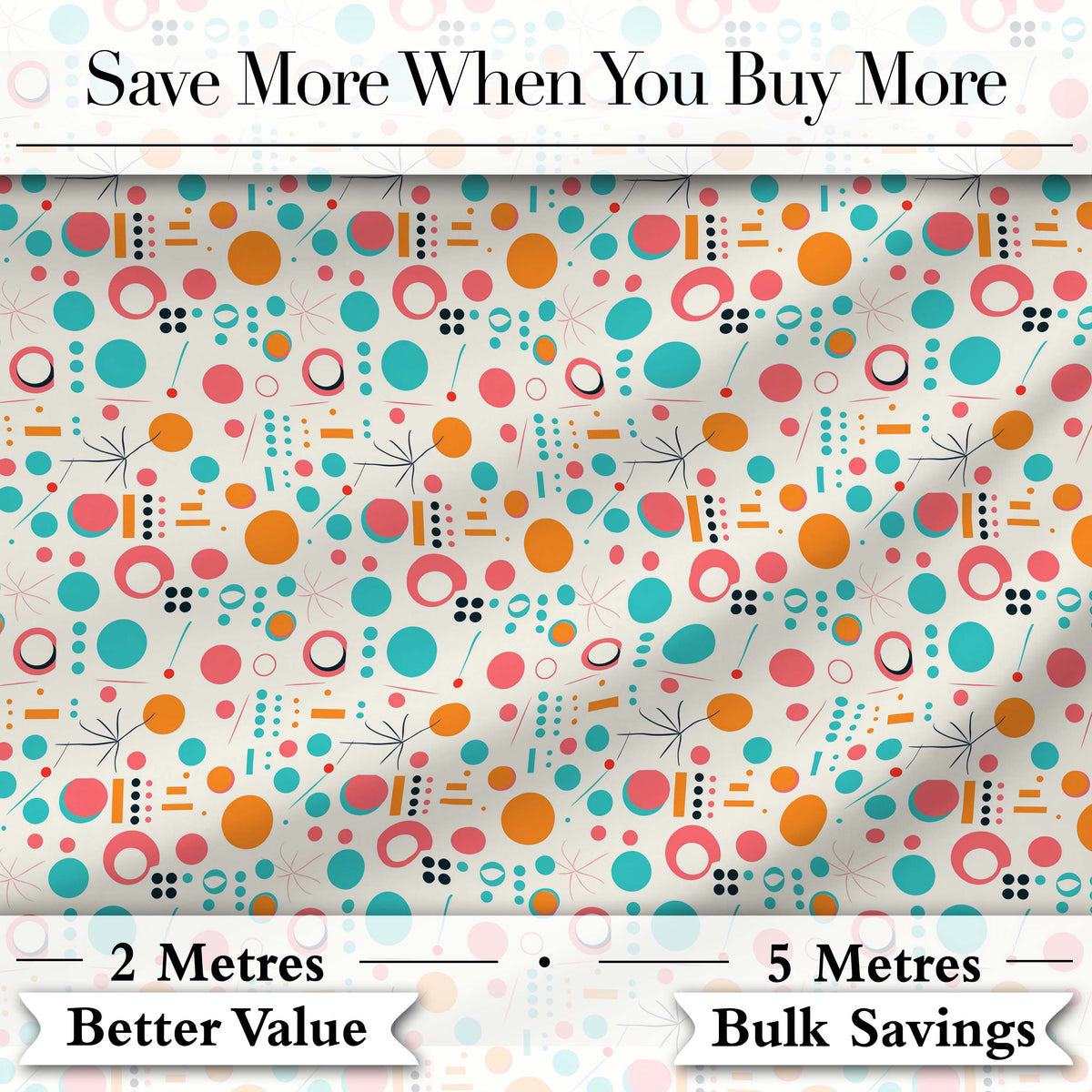 Mid Century Modern Geometric Circles and Lines Colour Palette Digital Print Fabric by the Metre UK Sewing Quilting Textile