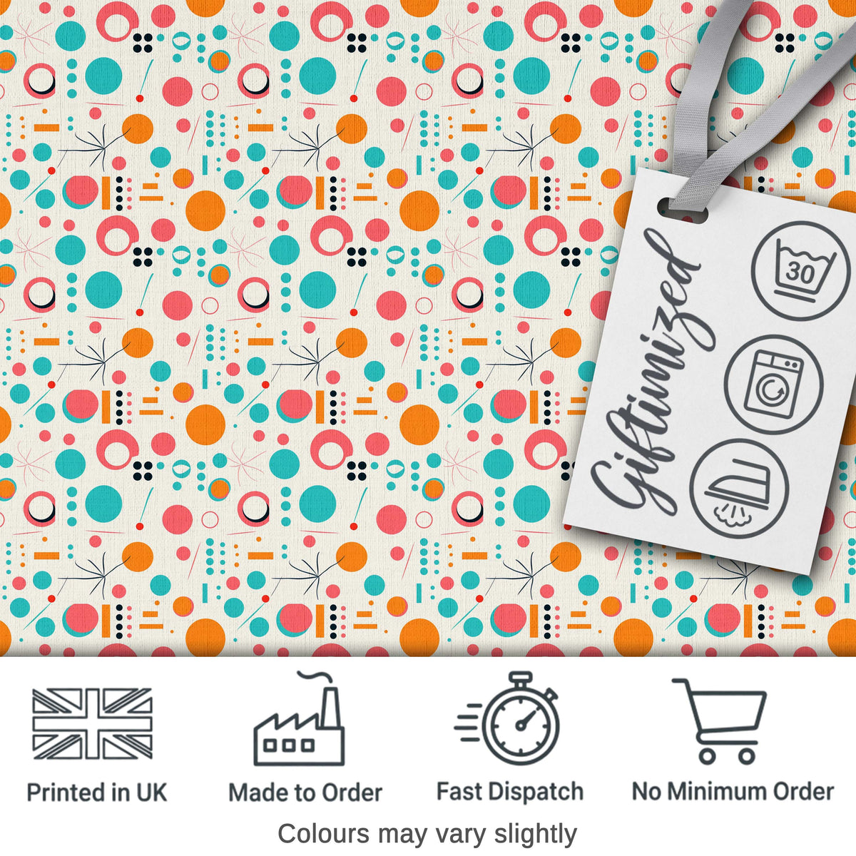 Mid Century Modern Geometric Circles and Lines Colour Palette Digital Print Fabric by the Metre UK Sewing Quilting Textile