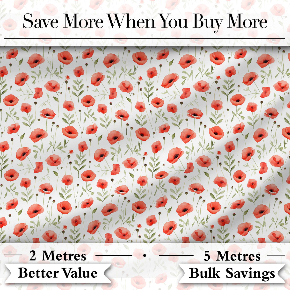 Delicate Red Poppy Watercolor Floral Pattern Soft Botanical Seamless Design Digital Print Fabric by the Metre UK Sewing Quilting Textile