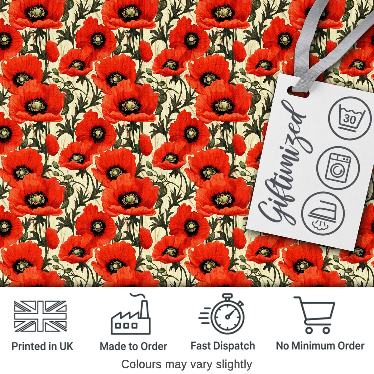 Vintage Poppy Floral Pattern Bold Red Flowers Botanical Seamless Design Digital Print Fabric by the Metre UK Sewing Quilting Textile