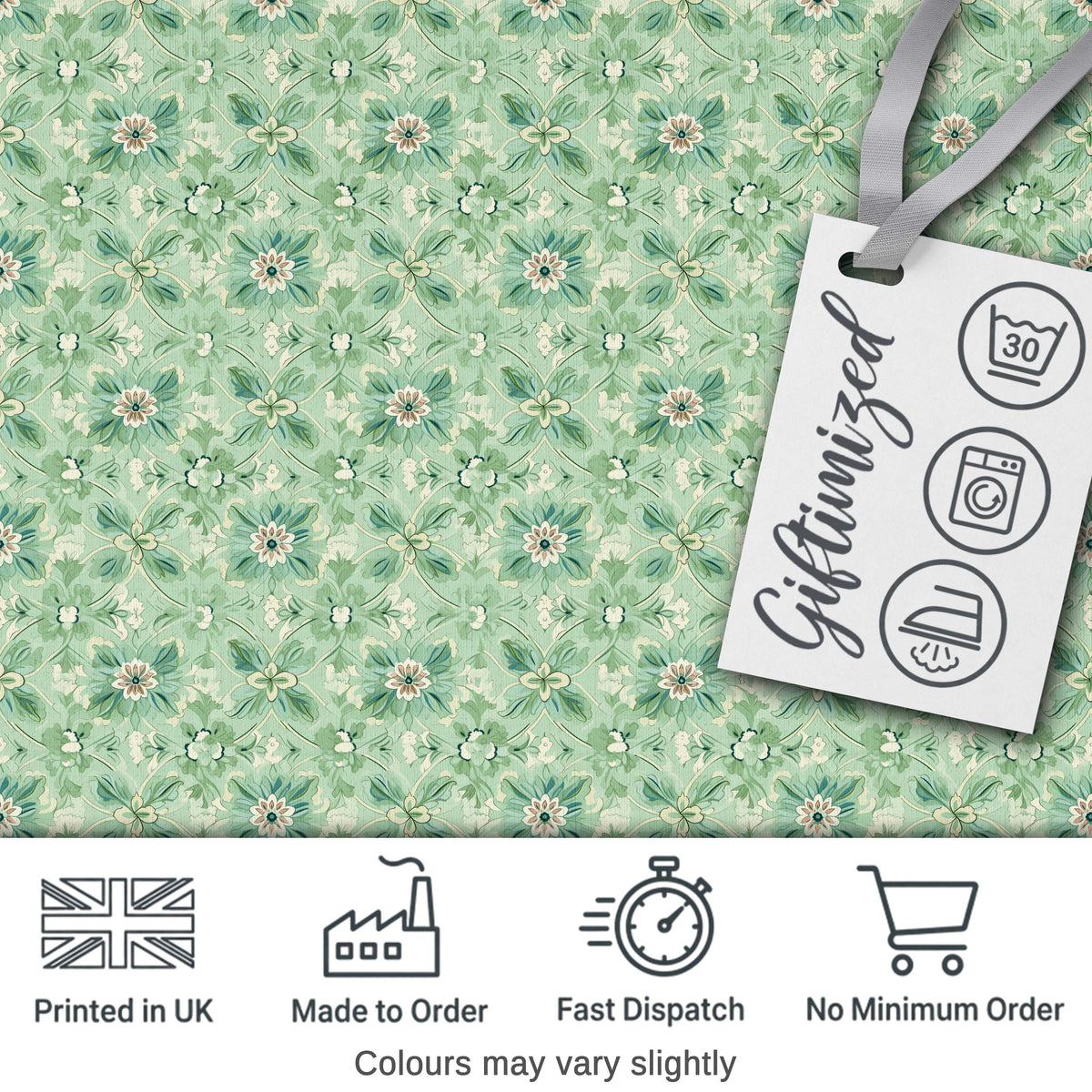Elegant Green Floral Medallion Seamless Pattern Vintage Botanical Design Digital Print Fabric by the Metre UK Sewing Quilting Textile