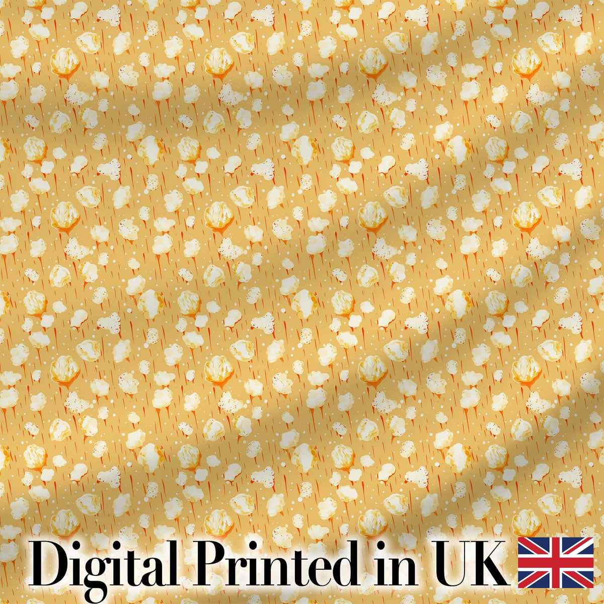Light Butter Popcorn Pieces on Warm Yellow Background Seamless Food Pattern Digital Print Fabric by the Metre UK Sewing Quilting Textile