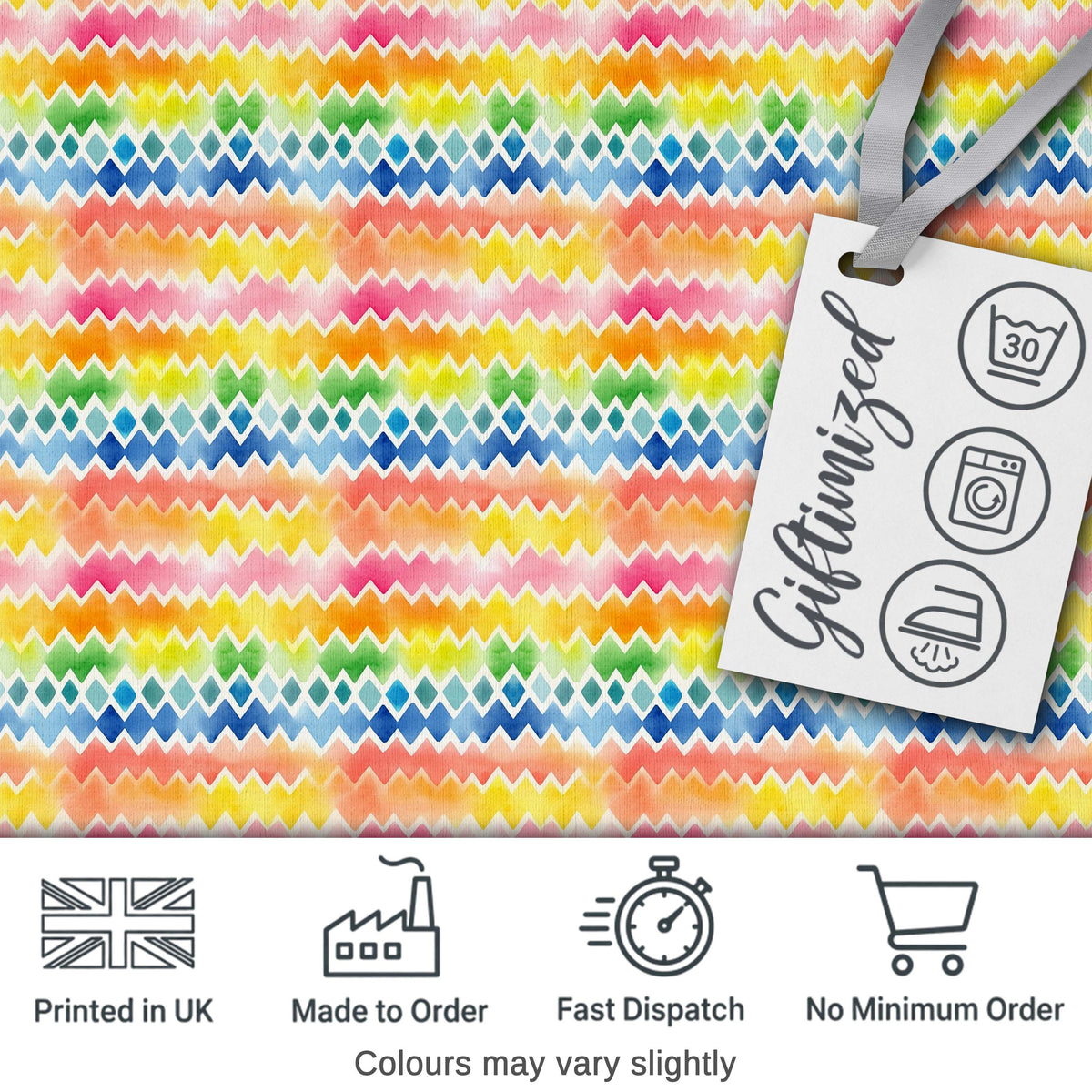 Rainbow Watercolor Chevron and Diamond Stripe Seamless Pattern Digital Print Fabric by the Metre UK Sewing Quilting Textile