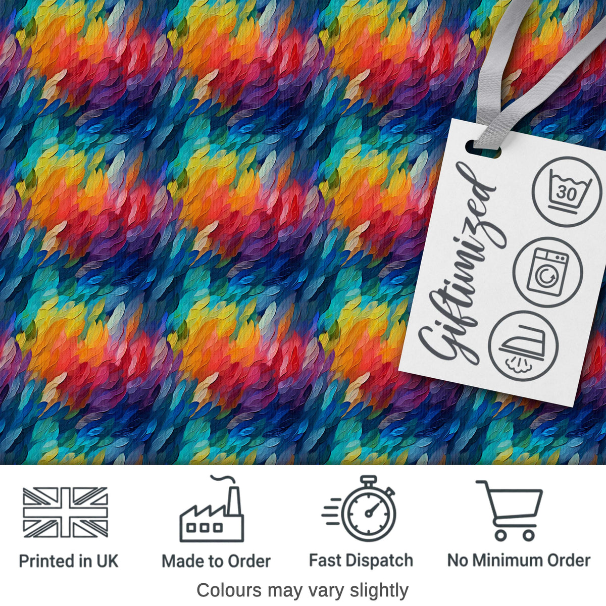 Vivid Rainbow Fluid Art Swirl Pattern Seamless Pattern Digital Print Fabric by the Metre UK Sewing Quilting Textile