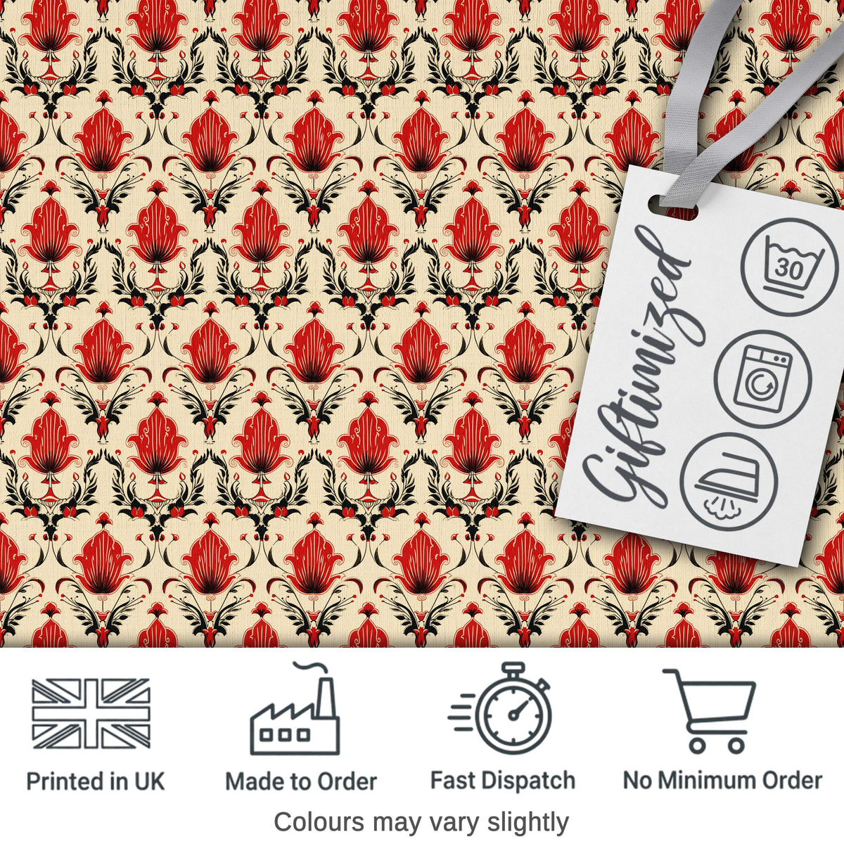 Distressed Red Damask Vintage Texture Seamless Pattern Digital Print Fabric by the Metre UK Sewing Quilting Textile