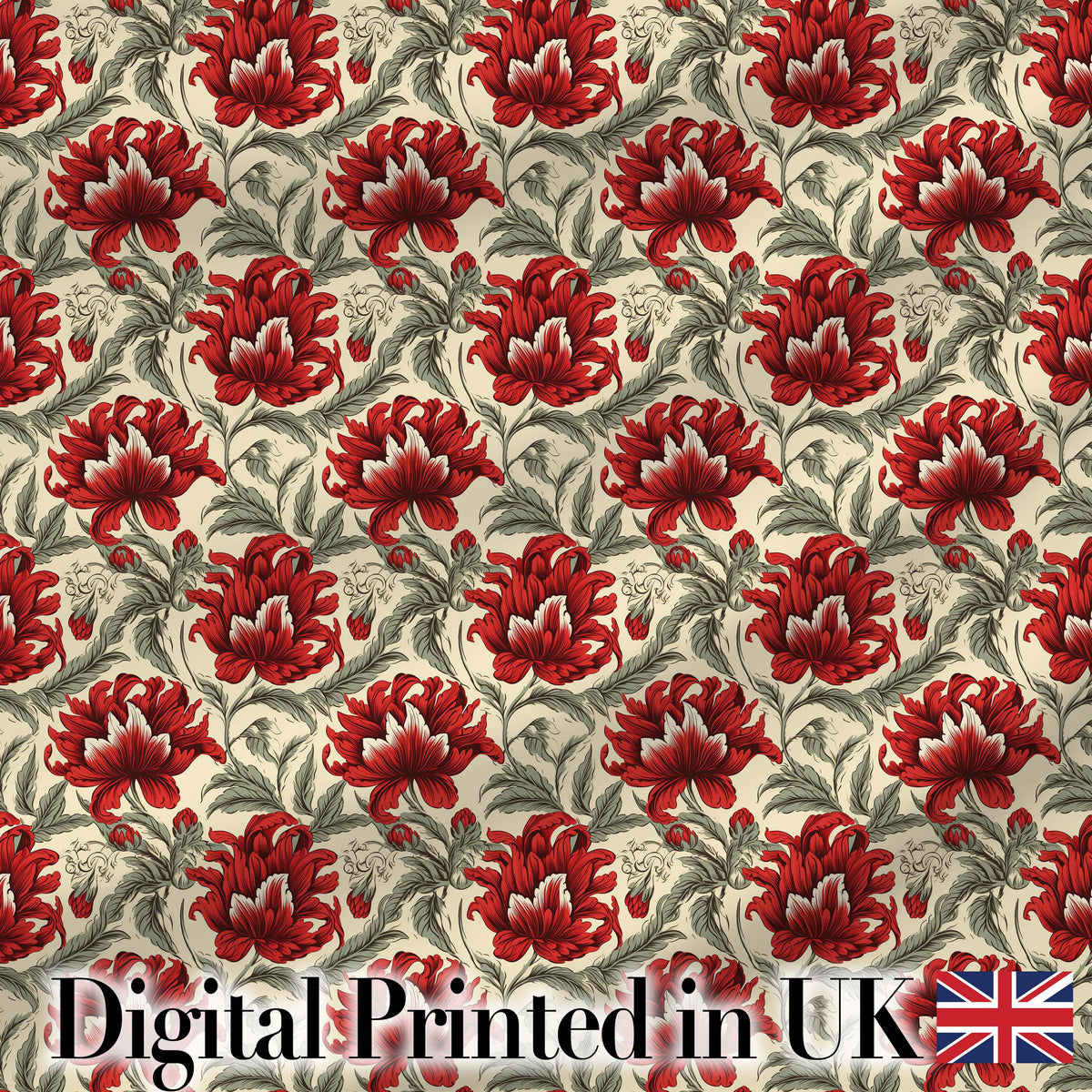 Watercolor Red Botanical Leaves Seamless Pattern Digital Print Fabric by the Metre UK Sewing Quilting Textile