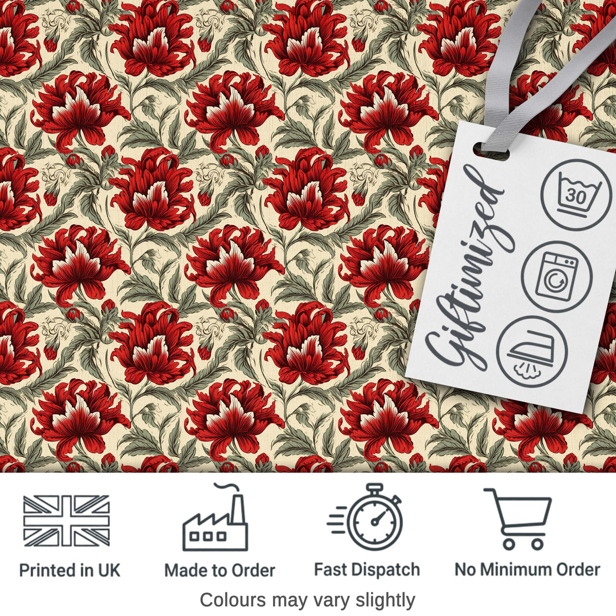 Watercolor Red Botanical Leaves Seamless Pattern Digital Print Fabric by the Metre UK Sewing Quilting Textile