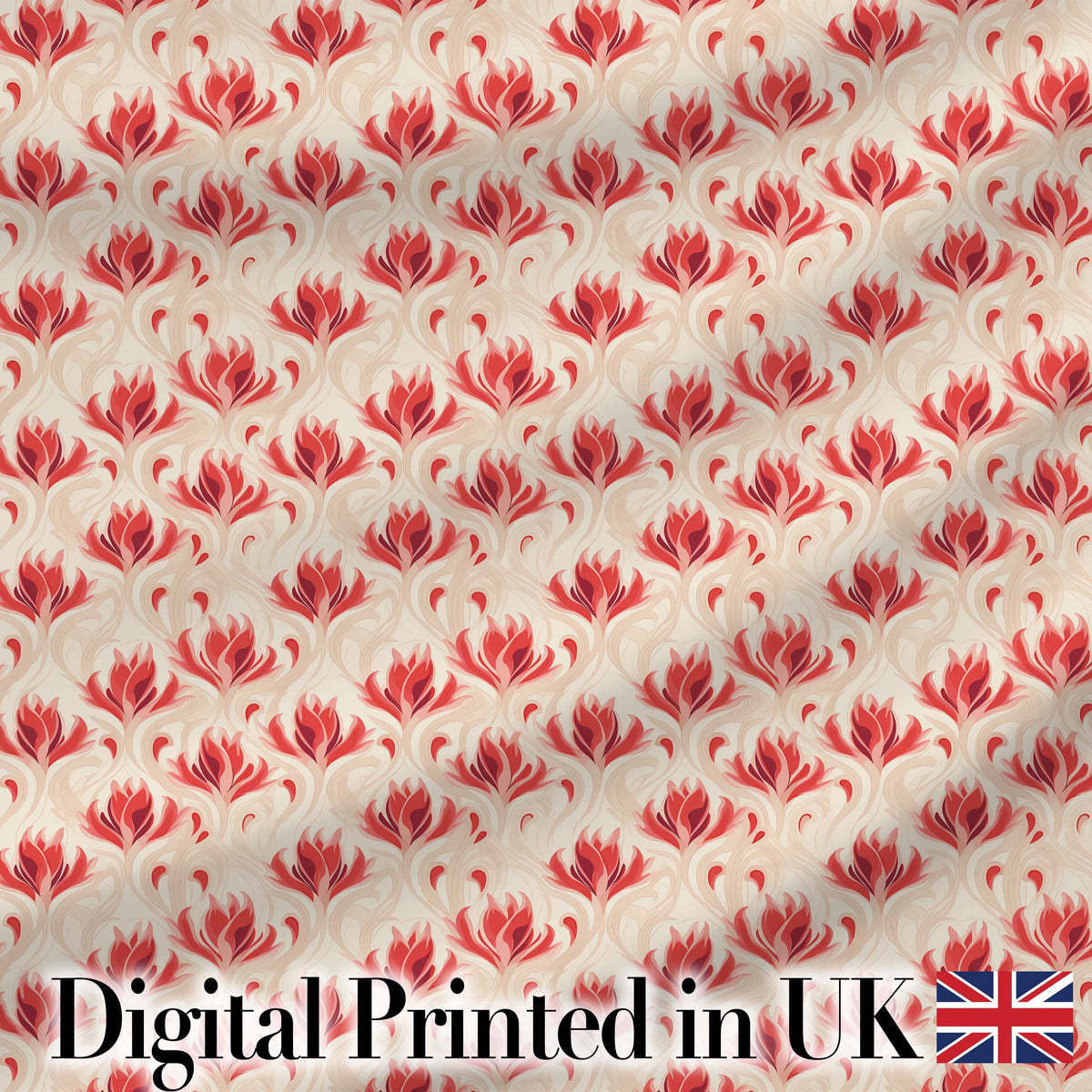 Soft Red Floral Vine Cream Background Seamless Pattern Digital Print Fabric by the Metre UK Sewing Quilting Textile