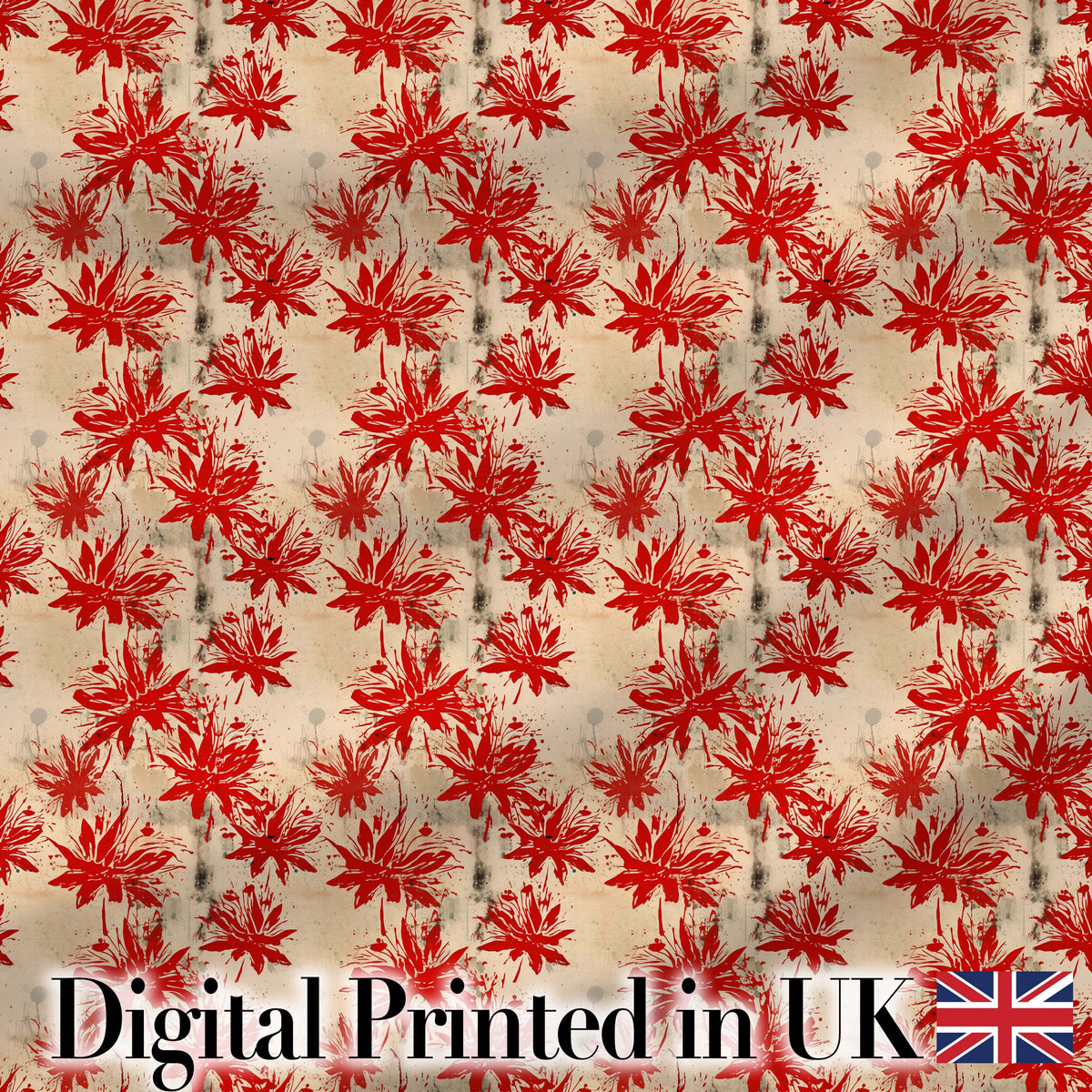 Grunge Red Floral Splash Abstract Seamless Pattern Digital Print Fabric by the Metre UK Sewing Quilting Textile