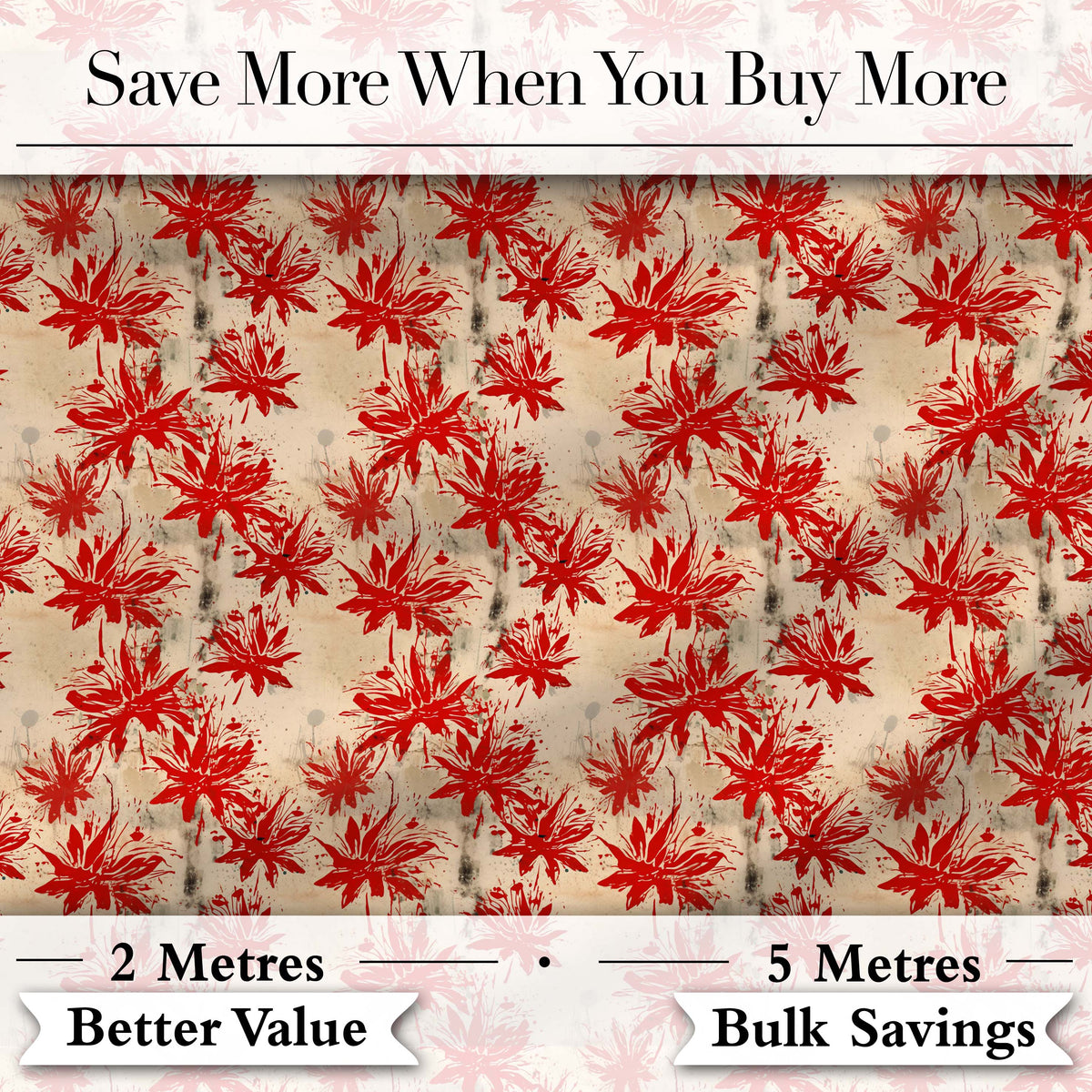 Grunge Red Floral Splash Abstract Seamless Pattern Digital Print Fabric by the Metre UK Sewing Quilting Textile