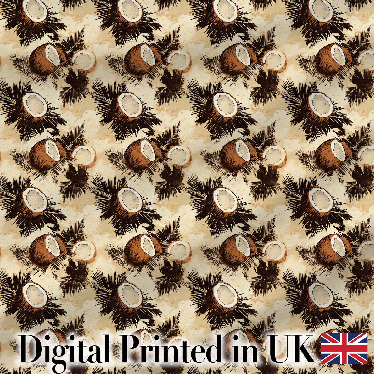 Vintage Coconut Palm Tropical Beige Seamless Pattern Digital Print Fabric by the Metre UK Sewing Quilting Textile