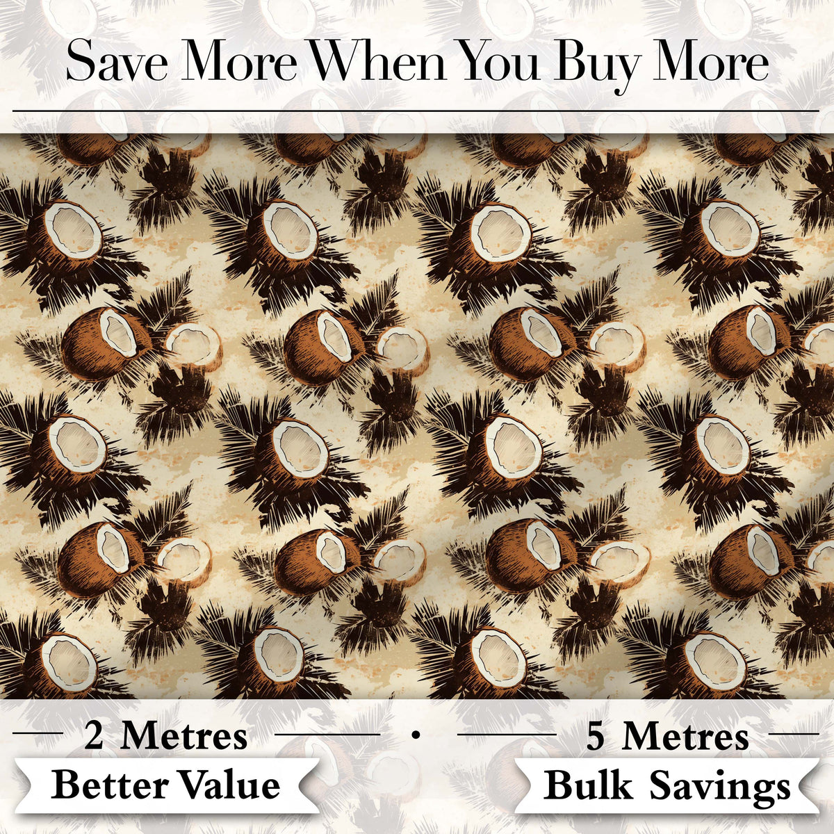 Vintage Coconut Palm Tropical Beige Seamless Pattern Digital Print Fabric by the Metre UK Sewing Quilting Textile