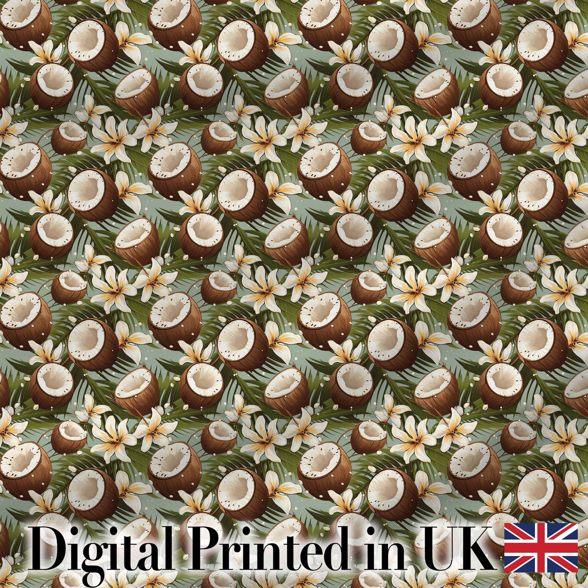 Tropical Coconut Palm Green Background Seamless Pattern Digital Print Fabric by the Metre UK Sewing Quilting Textile