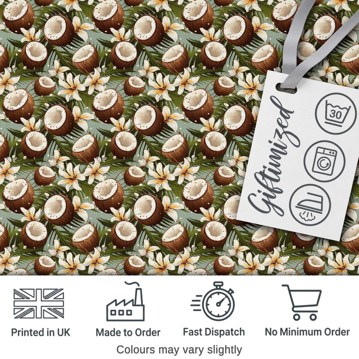 Tropical Coconut Palm Green Background Seamless Pattern Digital Print Fabric by the Metre UK Sewing Quilting Textile
