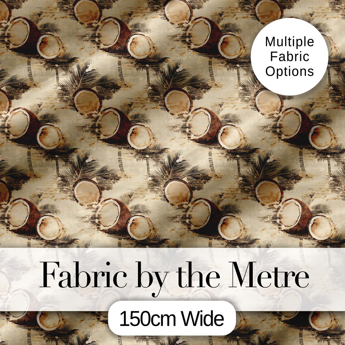 Coconut Palm Vintage Beach Scene Seamless Pattern Digital Print Fabric by the Metre UK Sewing Quilting Textile