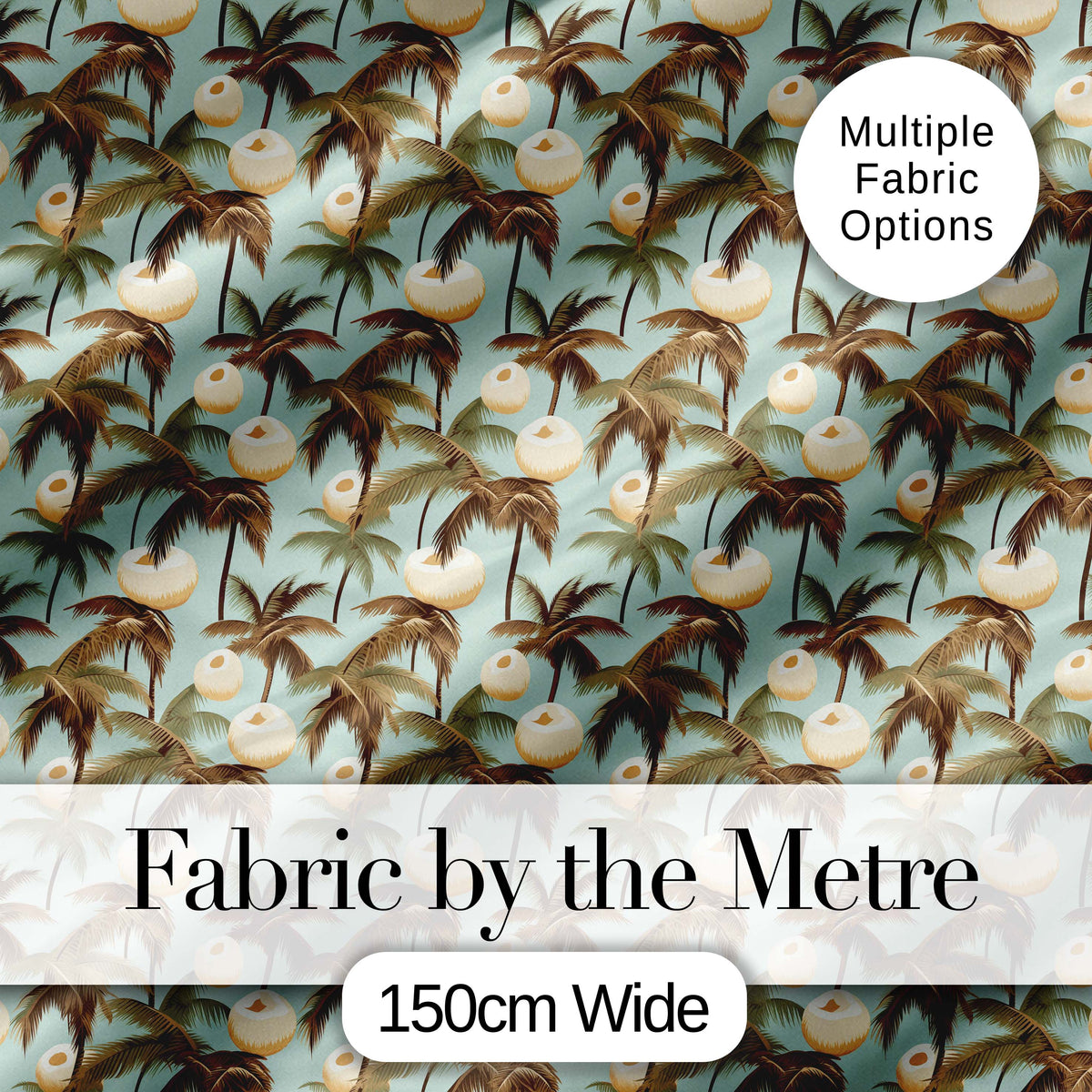Vintage Coconut Palm Coastal Beige Seamless Pattern Digital Print Fabric by the Metre UK Sewing Quilting Textile