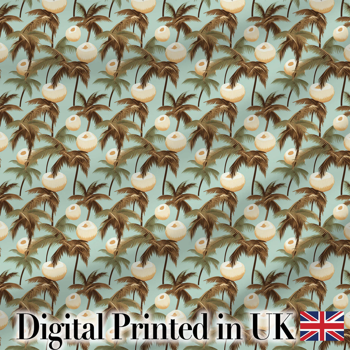 Vintage Coconut Palm Coastal Beige Seamless Pattern Digital Print Fabric by the Metre UK Sewing Quilting Textile