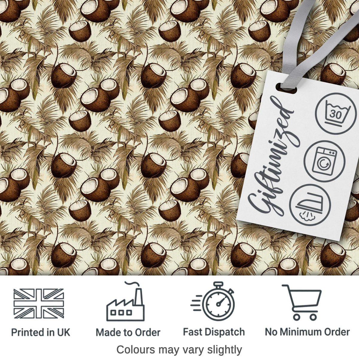 Neutral Coconut Palm Leaves Minimal Beige Tropical Botanical Seamless Pattern Digital Print Fabric by the Metre UK Sewing Quilting Textile