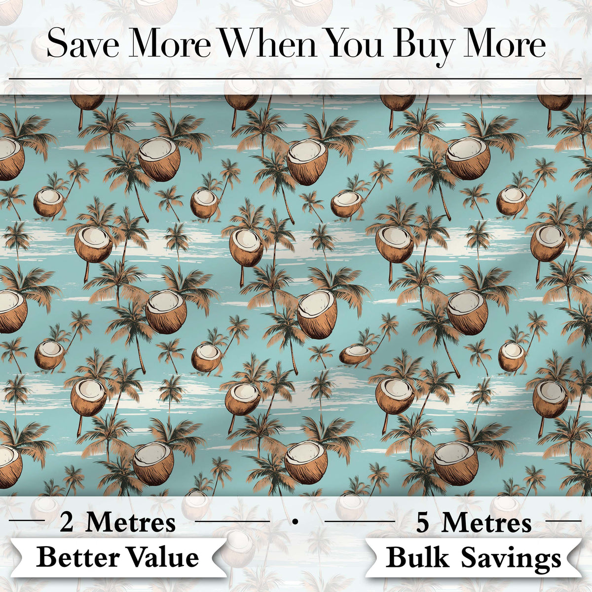 Coastal Coconut Palm Trees on Aqua Ocean Background Tropical Pattern Digital Print Fabric by the Metre UK Sewing Quilting Textile