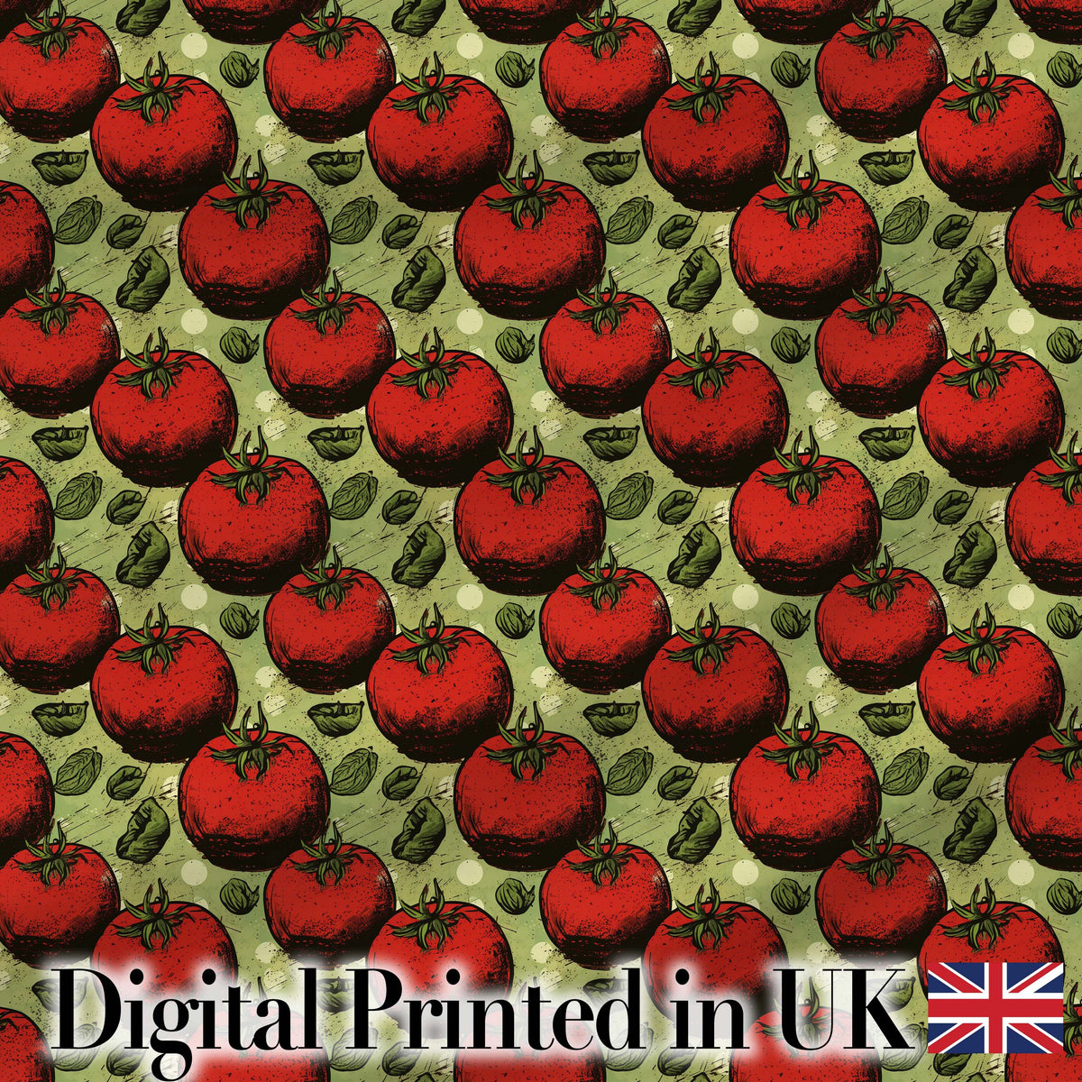 Bold Red Tomatoes with Basil Leaves Vintage Kitchen Garden Pattern Digital Print Fabric by the Metre UK Sewing Quilting Textile