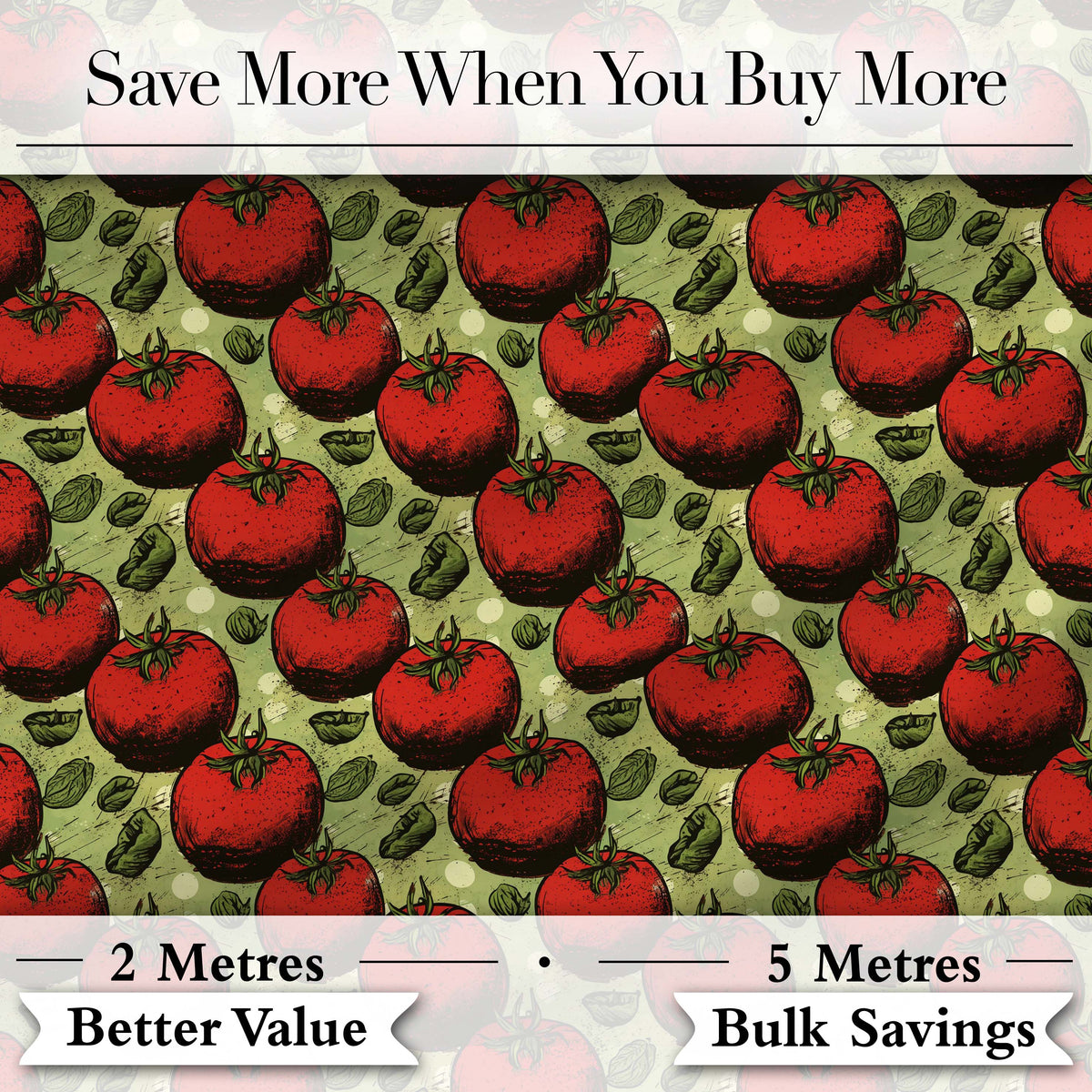 Bold Red Tomatoes with Basil Leaves Vintage Kitchen Garden Pattern Digital Print Fabric by the Metre UK Sewing Quilting Textile