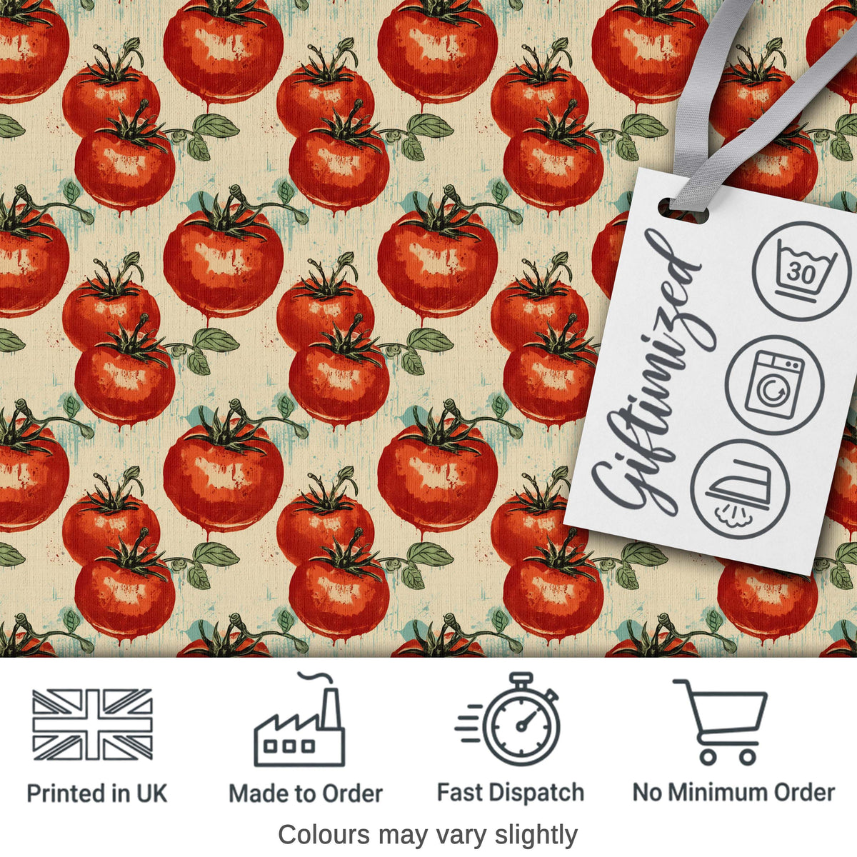 Juicy Red Tomatoes with Vintage Drip Effect on Neutral Background Pattern Digital Print Fabric by the Metre UK Sewing Quilting Textile