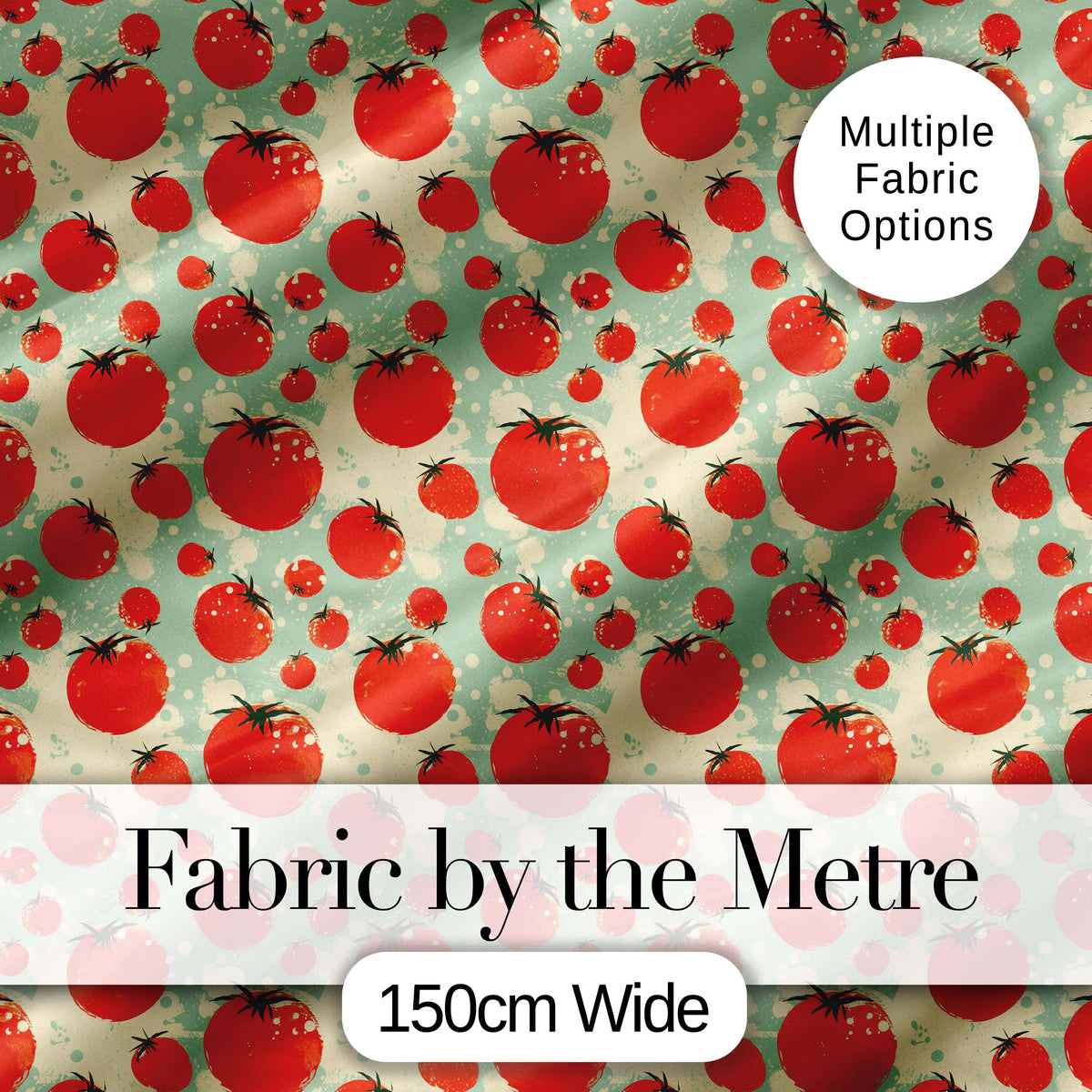 Playful Red Tomatoes Splash Pattern on Light Blue Background Digital Print Fabric by the Metre UK Sewing Quilting Textile